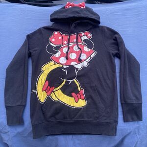 Disney Parks Women's Hoodie Minnie Mouse Size Medium Sweatshirt Black Ears Bow